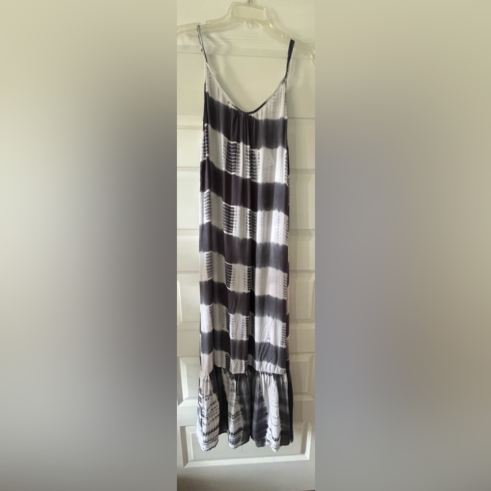 Smell the Roses Black and White Striped Maxi Dress